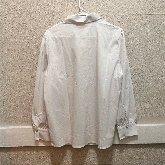 Grand & Greene White Botton Down Blouse with Faux Pearl Cluster Buttons NWT L - Picture 4 of 5